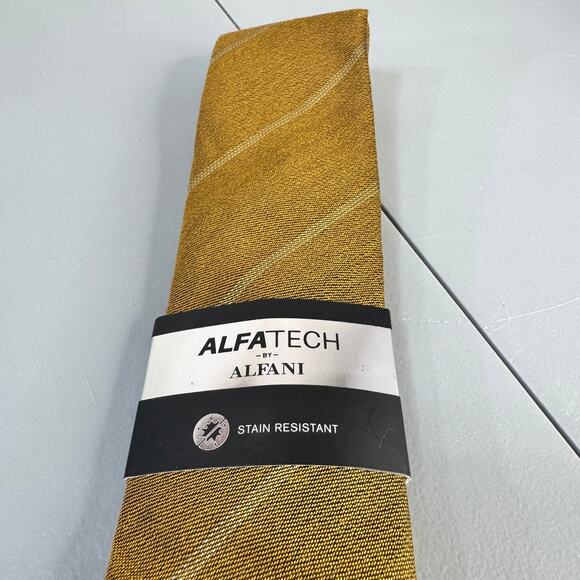 ALFANI ALFATECH Mens Necktie‎ Louise Stripe Yellow Stain Resistant New - Picture 1 of 9